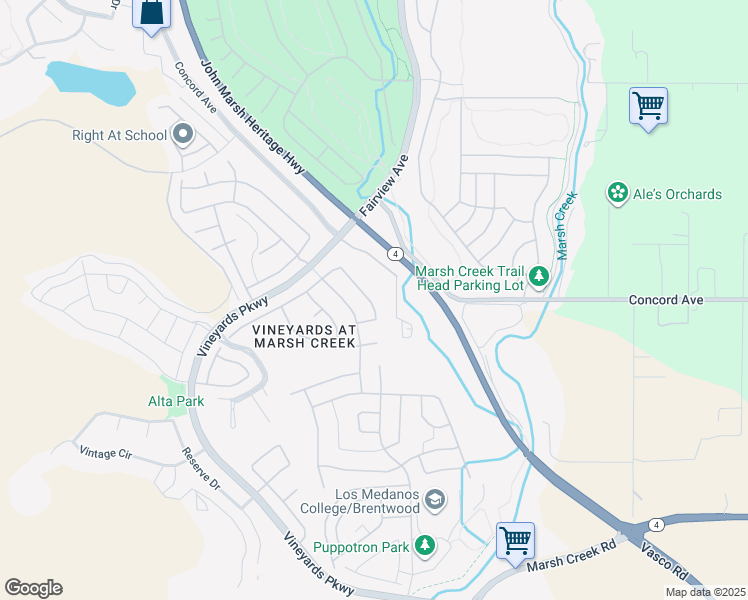 map of restaurants, bars, coffee shops, grocery stores, and more near 1519 Symphony Circle in Brentwood