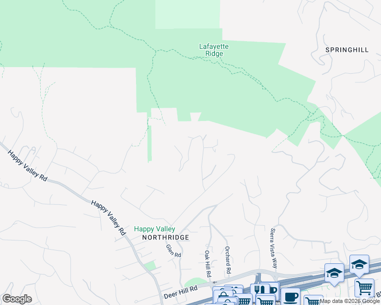 map of restaurants, bars, coffee shops, grocery stores, and more near 1201 Monticello Road in Lafayette