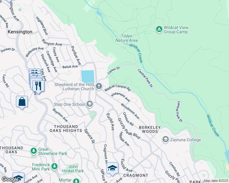 map of restaurants, bars, coffee shops, grocery stores, and more near 541 Vistamont Avenue in Berkeley