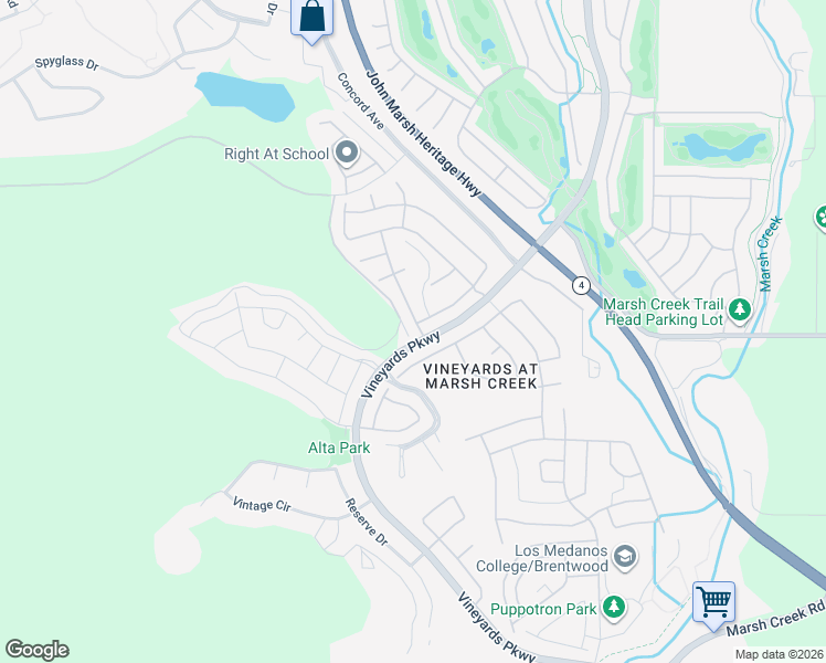 map of restaurants, bars, coffee shops, grocery stores, and more near 1159 Saint Julien Street in Brentwood