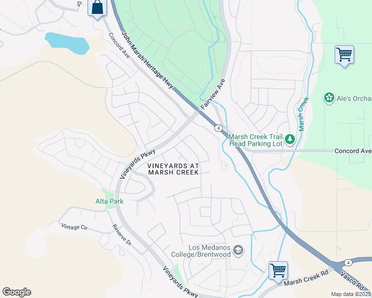 map of restaurants, bars, coffee shops, grocery stores, and more near 1603 Zinfandel Drive in Brentwood