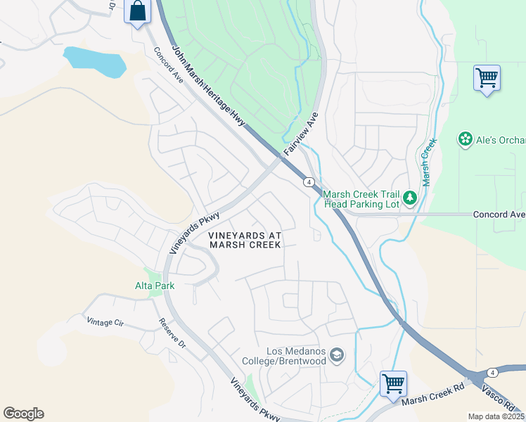 map of restaurants, bars, coffee shops, grocery stores, and more near 1603 Zinfandel Drive in Brentwood