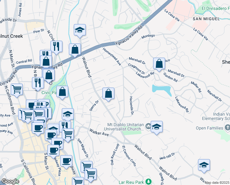 map of restaurants, bars, coffee shops, grocery stores, and more near 1099 West Holly Street in Walnut Creek