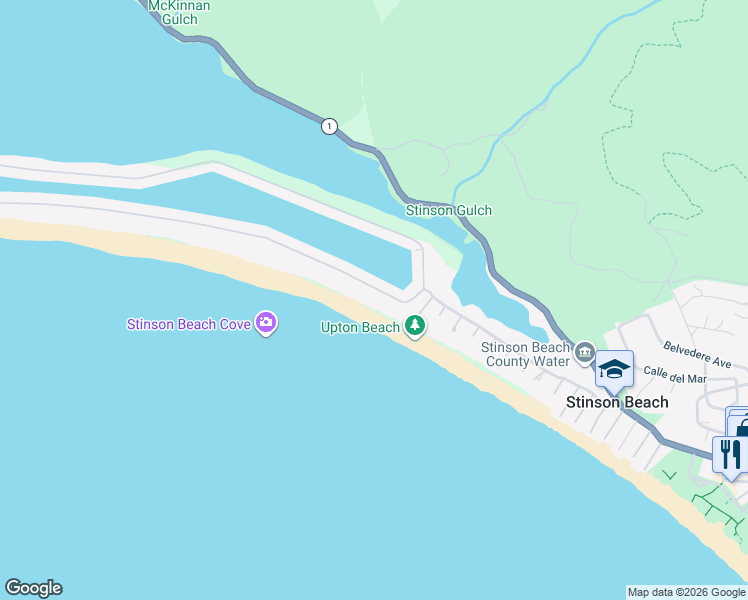 map of restaurants, bars, coffee shops, grocery stores, and more near 122 Seadrift Road in Stinson Beach