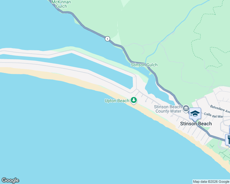 map of restaurants, bars, coffee shops, grocery stores, and more near 122 Seadrift Road in Stinson Beach