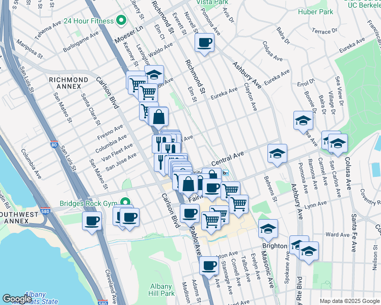 map of restaurants, bars, coffee shops, grocery stores, and more near 532 Lexington Avenue in El Cerrito
