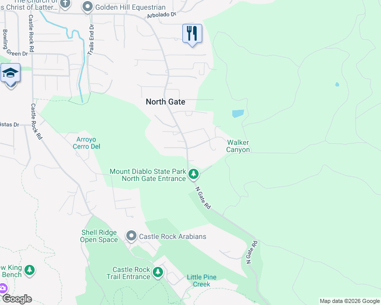 map of restaurants, bars, coffee shops, grocery stores, and more near 1240 North Gate Road in Walnut Creek