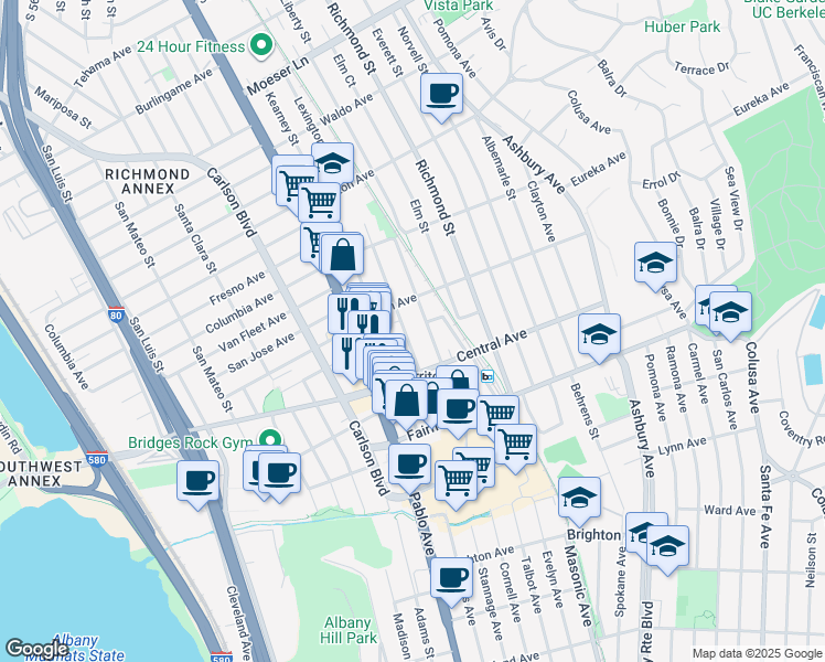 map of restaurants, bars, coffee shops, grocery stores, and more near 532 Lexington Avenue in El Cerrito