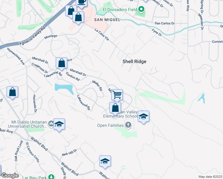 map of restaurants, bars, coffee shops, grocery stores, and more near 442 Marshall Drive in Walnut Creek