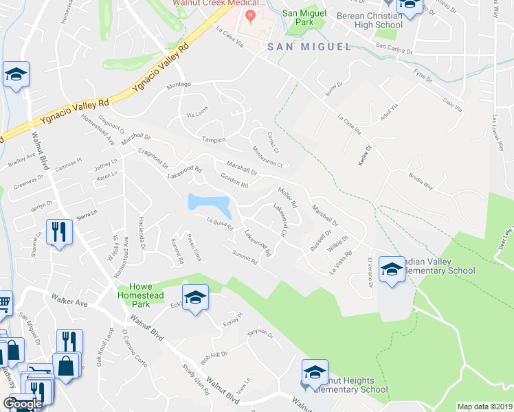map of restaurants, bars, coffee shops, grocery stores, and more near 380 La Vista Road in Walnut Creek