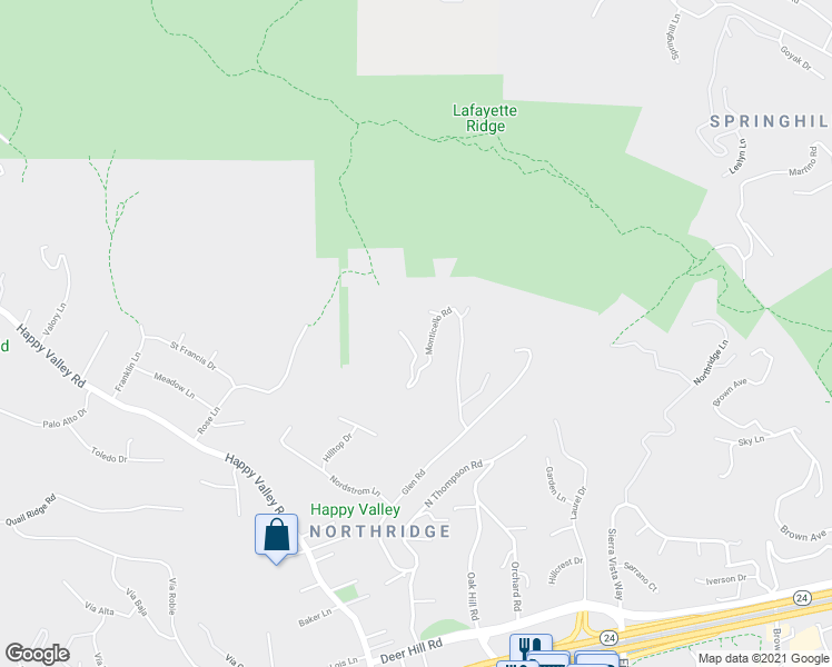 map of restaurants, bars, coffee shops, grocery stores, and more near 1201 Monticello Road in Lafayette