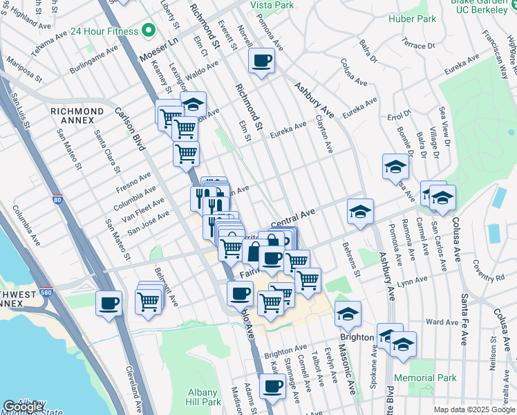 map of restaurants, bars, coffee shops, grocery stores, and more near 508 Liberty Street in El Cerrito
