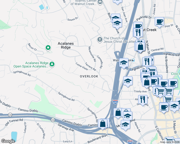 map of restaurants, bars, coffee shops, grocery stores, and more near in Lafayette