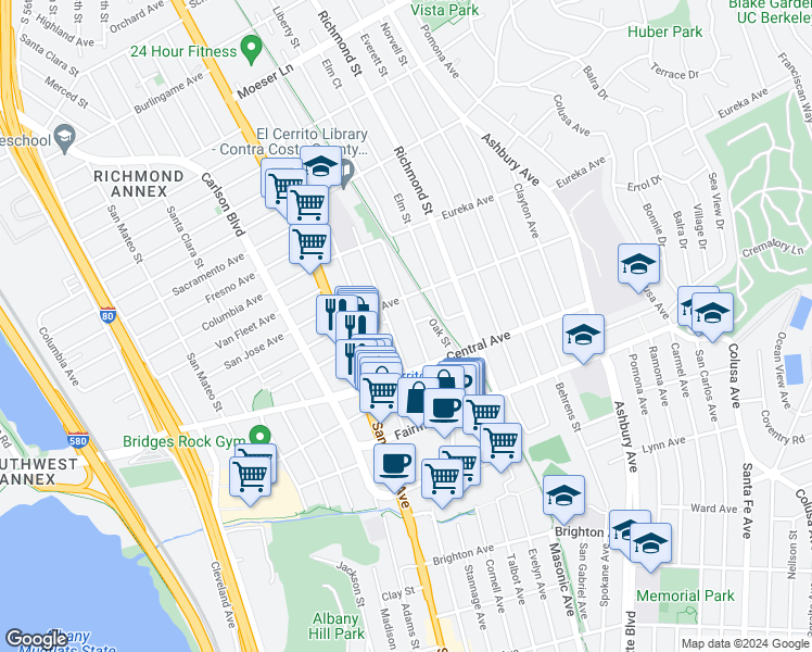 map of restaurants, bars, coffee shops, grocery stores, and more near 508 Liberty Street in El Cerrito