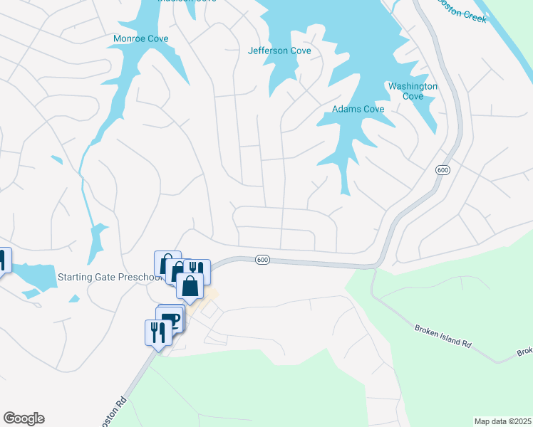 map of restaurants, bars, coffee shops, grocery stores, and more near 1-5 Long Leaf Ln in Palmyra