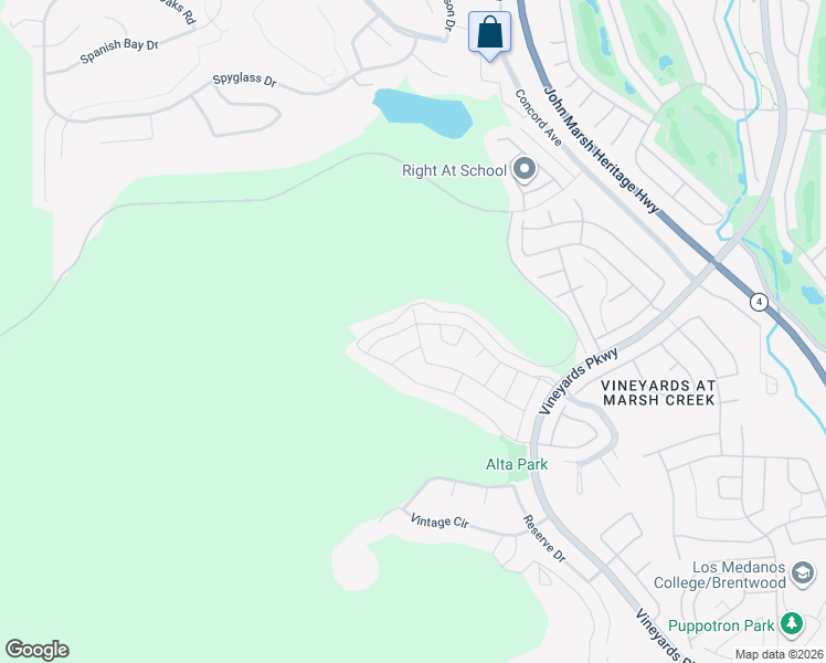 map of restaurants, bars, coffee shops, grocery stores, and more near 2093 Solera Street in Brentwood