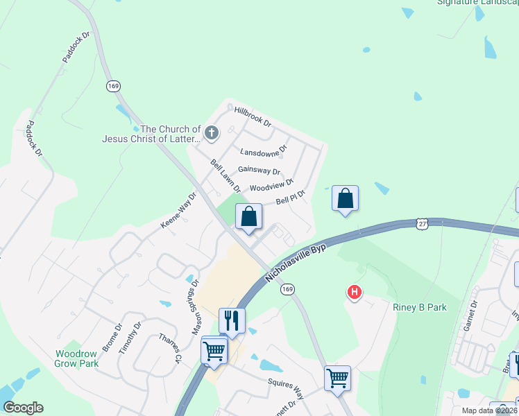 map of restaurants, bars, coffee shops, grocery stores, and more near 114 Woodview Drive in Nicholasville