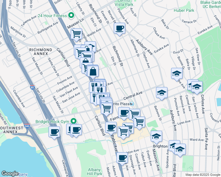 map of restaurants, bars, coffee shops, grocery stores, and more near 546 Lexington Avenue in El Cerrito