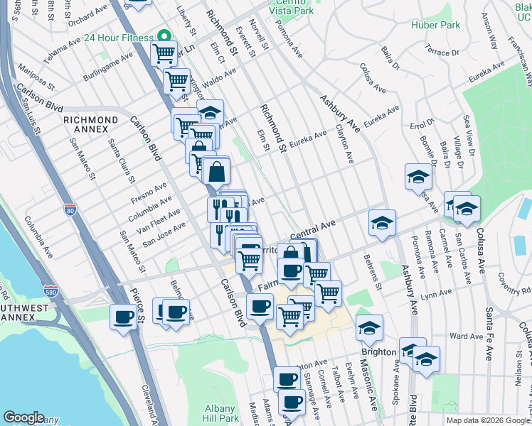map of restaurants, bars, coffee shops, grocery stores, and more near 6618 Lincoln Avenue in El Cerrito
