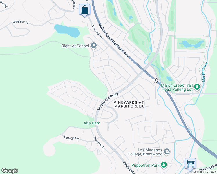 map of restaurants, bars, coffee shops, grocery stores, and more near 1151 Saint Julien Street in Brentwood