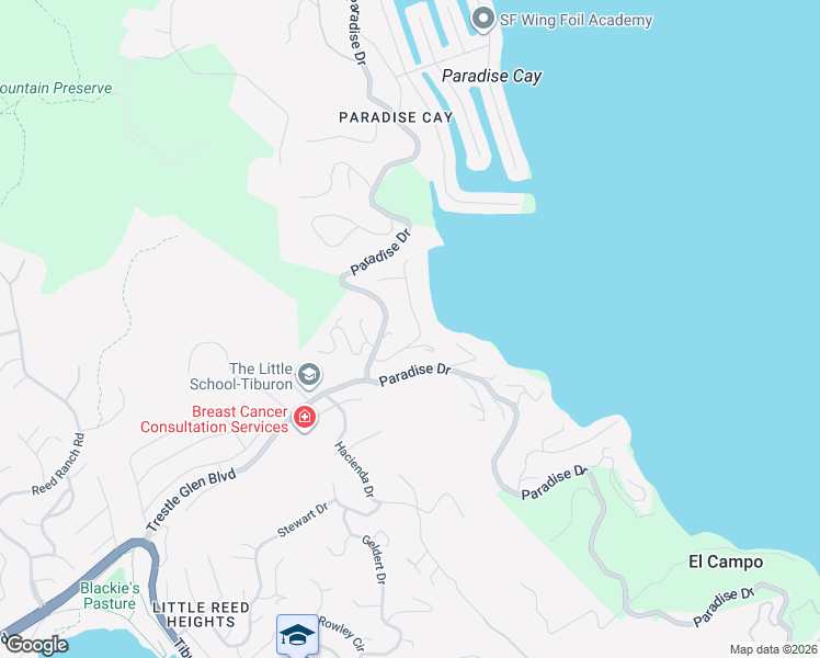 map of restaurants, bars, coffee shops, grocery stores, and more near 19 Old Landing Road in Belvedere Tiburon