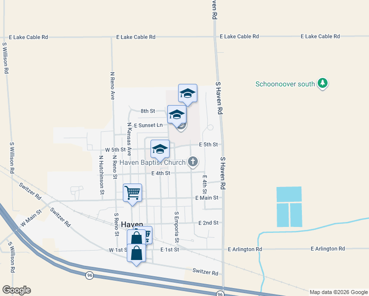 map of restaurants, bars, coffee shops, grocery stores, and more near 215 North Topeka Street in Haven