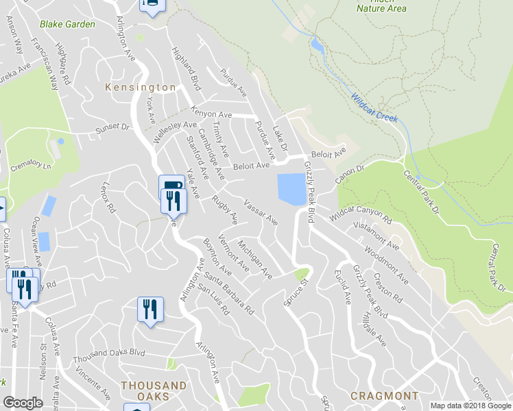 map of restaurants, bars, coffee shops, grocery stores, and more near 379 Vassar Avenue in Berkeley