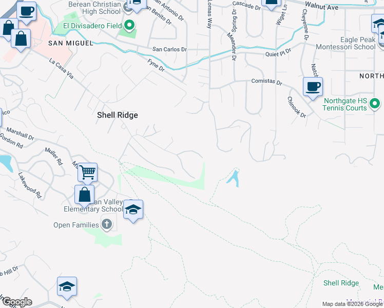 map of restaurants, bars, coffee shops, grocery stores, and more near 143 Brodia Way in Walnut Creek