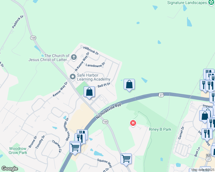 map of restaurants, bars, coffee shops, grocery stores, and more near 333 Bell Place Drive in Nicholasville