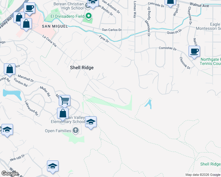 map of restaurants, bars, coffee shops, grocery stores, and more near Brodia Way in Walnut Creek