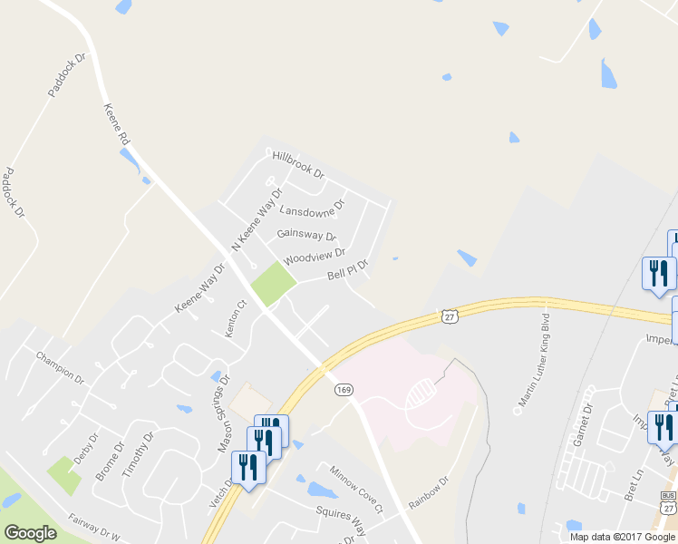 map of restaurants, bars, coffee shops, grocery stores, and more near 333 Bell Place Drive in Nicholasville