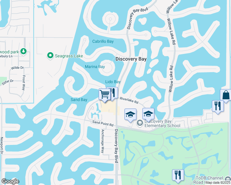 map of restaurants, bars, coffee shops, grocery stores, and more near 1464 Discovery Bay Boulevard in Discovery Bay