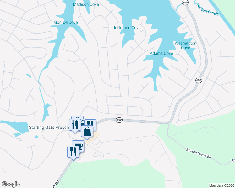 map of restaurants, bars, coffee shops, grocery stores, and more near 1-5 Long Leaf Ln in Palmyra