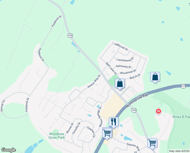 map of restaurants, bars, coffee shops, grocery stores, and more near 142-198 Keene-Way Drive in Nicholasville