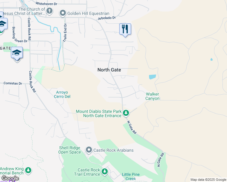 map of restaurants, bars, coffee shops, grocery stores, and more near 1101 North Gate Road in Walnut Creek