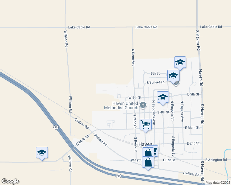 map of restaurants, bars, coffee shops, grocery stores, and more near 303 Westland Drive in Haven