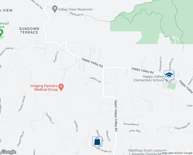 map of restaurants, bars, coffee shops, grocery stores, and more near 4026 Canyon Road in Lafayette