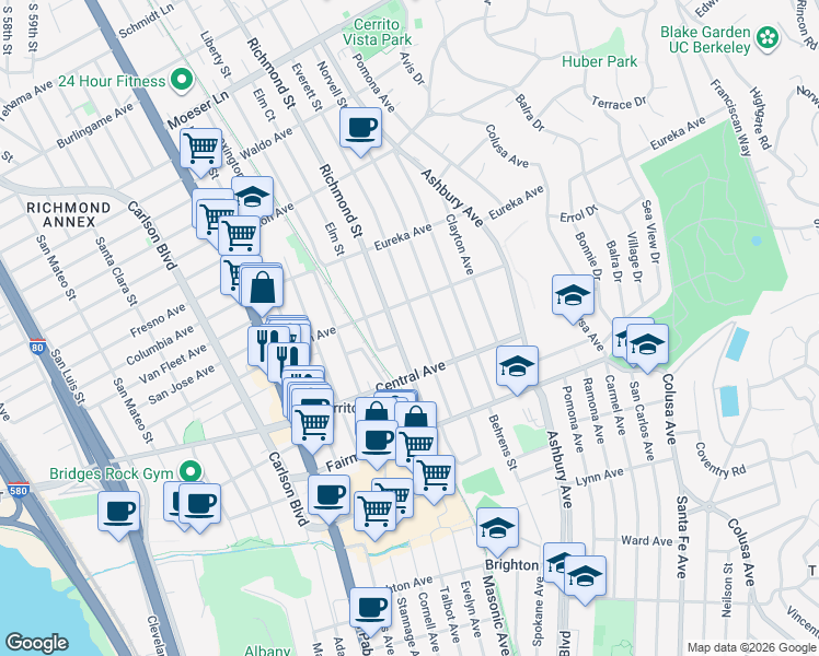 map of restaurants, bars, coffee shops, grocery stores, and more near in 
