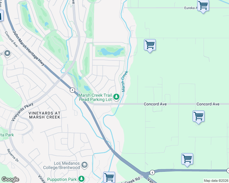 map of restaurants, bars, coffee shops, grocery stores, and more near 1182 Bacchini Lane in Brentwood