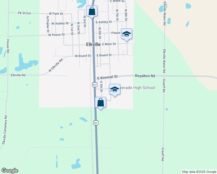 map of restaurants, bars, coffee shops, grocery stores, and more near 413 South 6th Street in Elkville