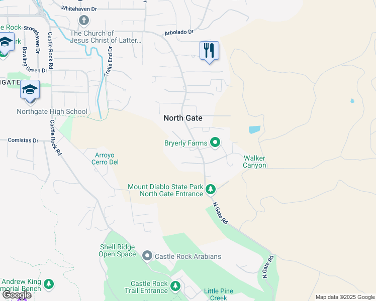 map of restaurants, bars, coffee shops, grocery stores, and more near 1101 North Gate Road in Walnut Creek