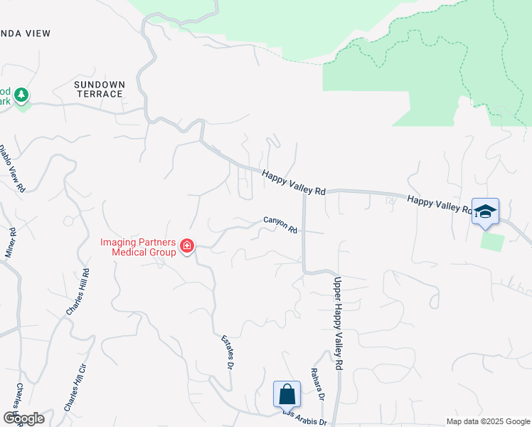 map of restaurants, bars, coffee shops, grocery stores, and more near 3934 Canyon Road in Lafayette