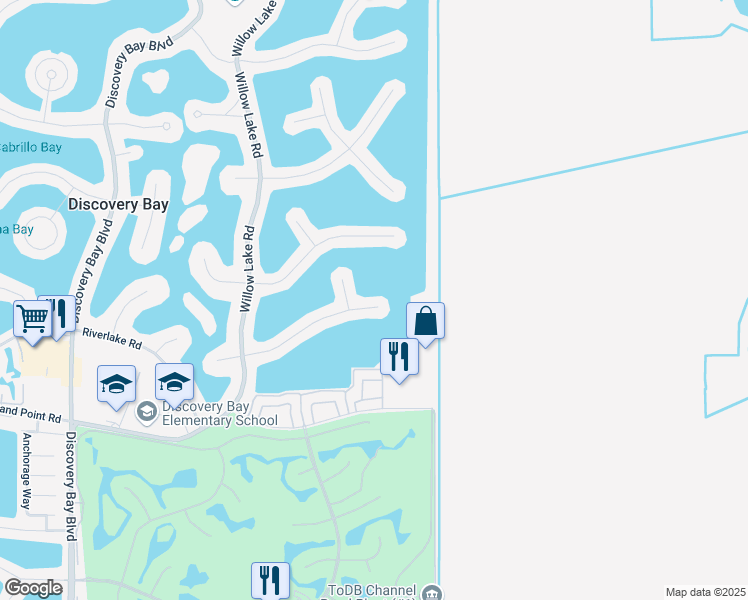 map of restaurants, bars, coffee shops, grocery stores, and more near 5741 Marlin Drive in Discovery Bay