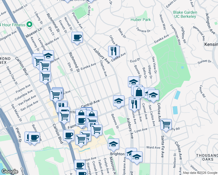 map of restaurants, bars, coffee shops, grocery stores, and more near 519 Albemarle Street in El Cerrito