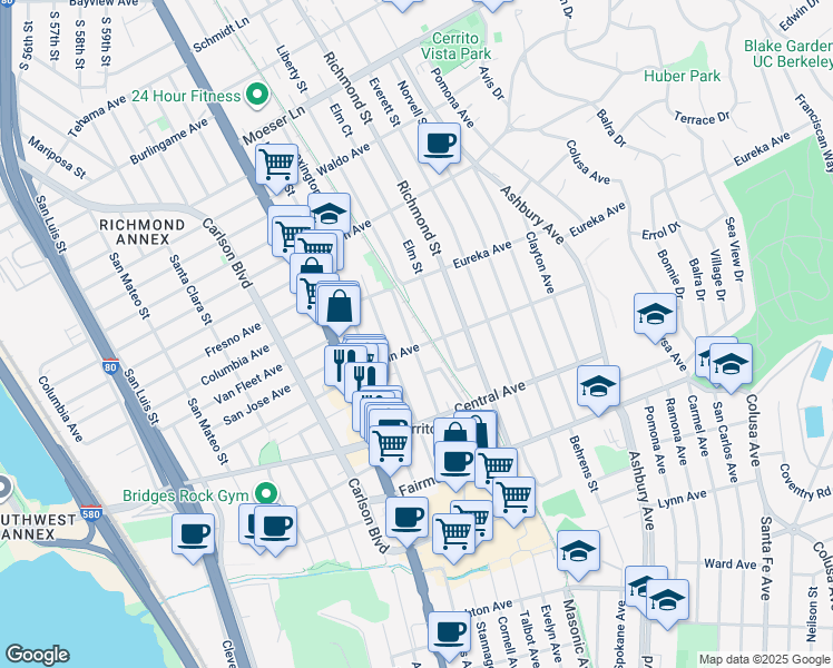 map of restaurants, bars, coffee shops, grocery stores, and more near 6618 Lincoln Avenue in El Cerrito