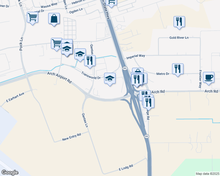 map of restaurants, bars, coffee shops, grocery stores, and more near in Stockton