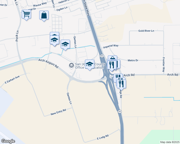 map of restaurants, bars, coffee shops, grocery stores, and more near in Stockton