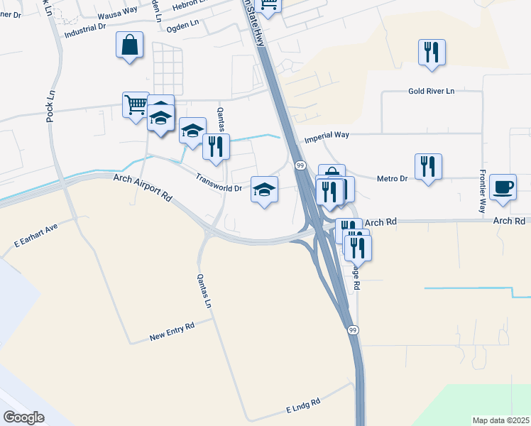 map of restaurants, bars, coffee shops, grocery stores, and more near in Stockton