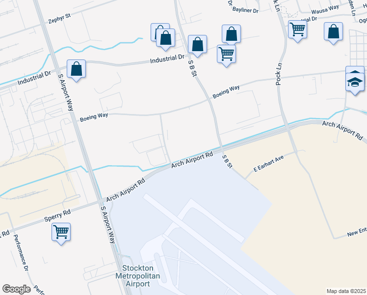 map of restaurants, bars, coffee shops, grocery stores, and more near 4510 Alitalia Way in Stockton