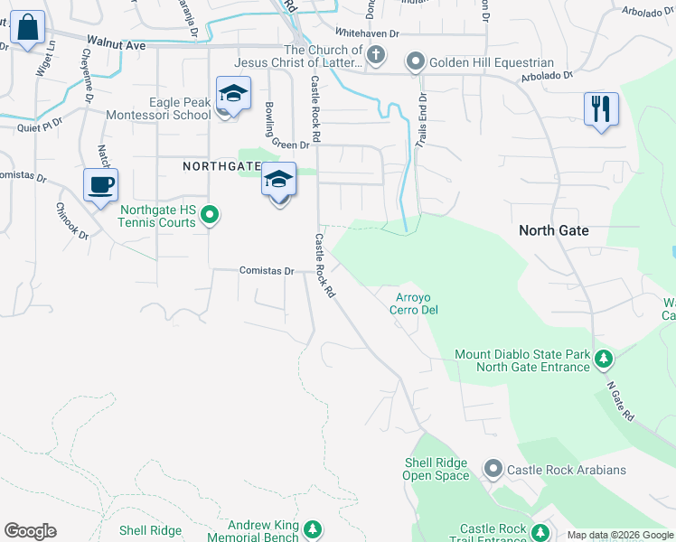 map of restaurants, bars, coffee shops, grocery stores, and more near 165 Pine Creek Road in Walnut Creek